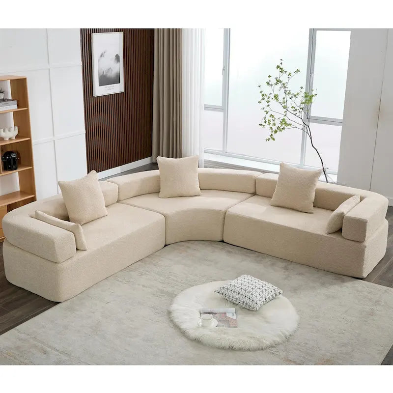 Canapé modulaire sectionnel d'angle en forme de L en bouclette surdimensionné 111, 3 pièces combinables librement