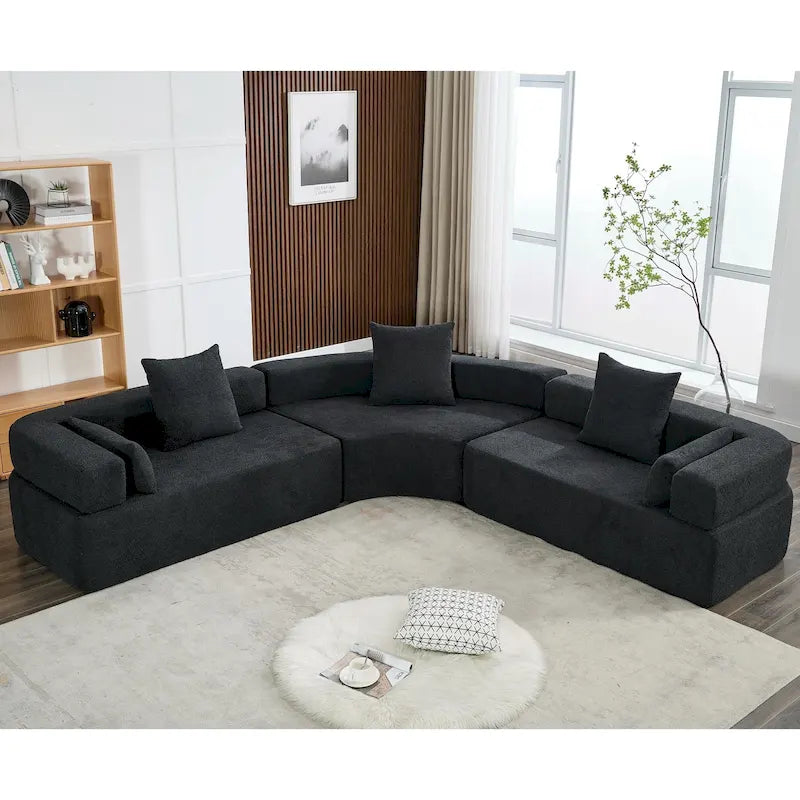 Canapé modulaire sectionnel d'angle en forme de L en bouclette surdimensionné 111, 3 pièces combinables librement