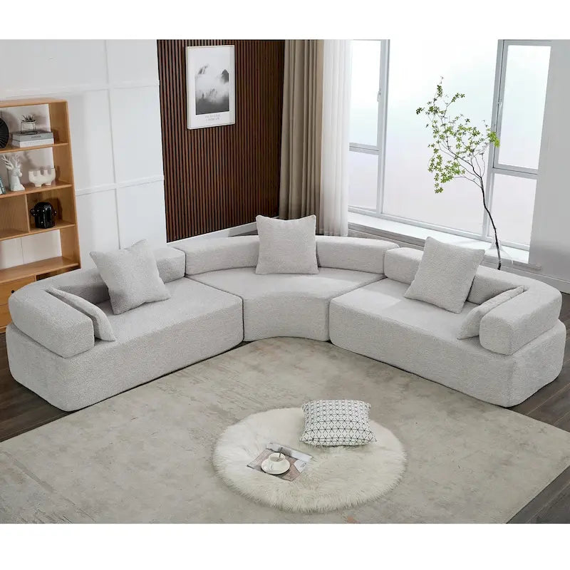 Canapé modulaire sectionnel d'angle en forme de L en bouclette surdimensionné 111, 3 pièces combinables librement