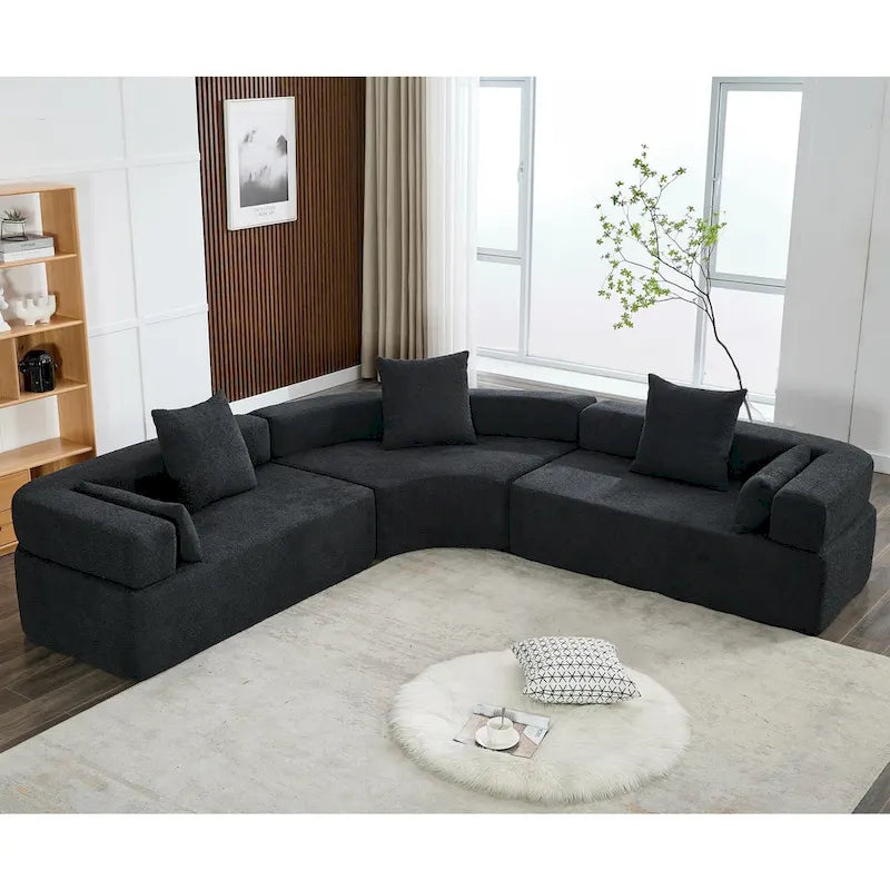 Canapé modulaire sectionnel d'angle en forme de L en bouclette surdimensionné 111, 3 pièces combinables librement