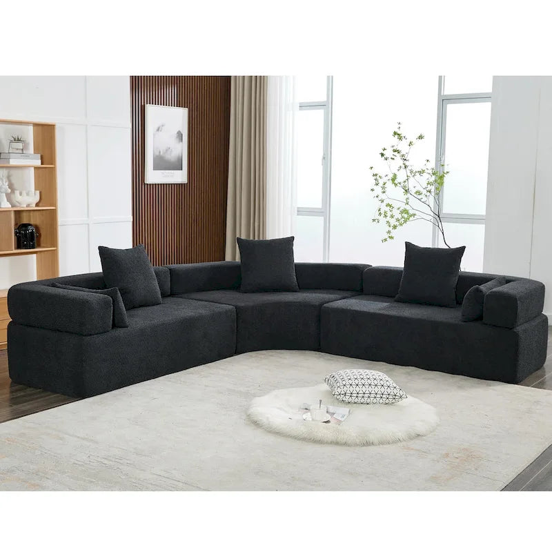 Canapé modulaire sectionnel d'angle en forme de L en bouclette surdimensionné 111, 3 pièces combinables librement