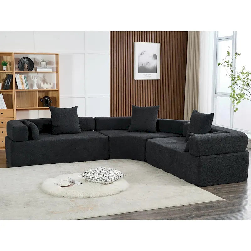 Canapé modulaire sectionnel d'angle en forme de L en bouclette surdimensionné 111, 3 pièces combinables librement