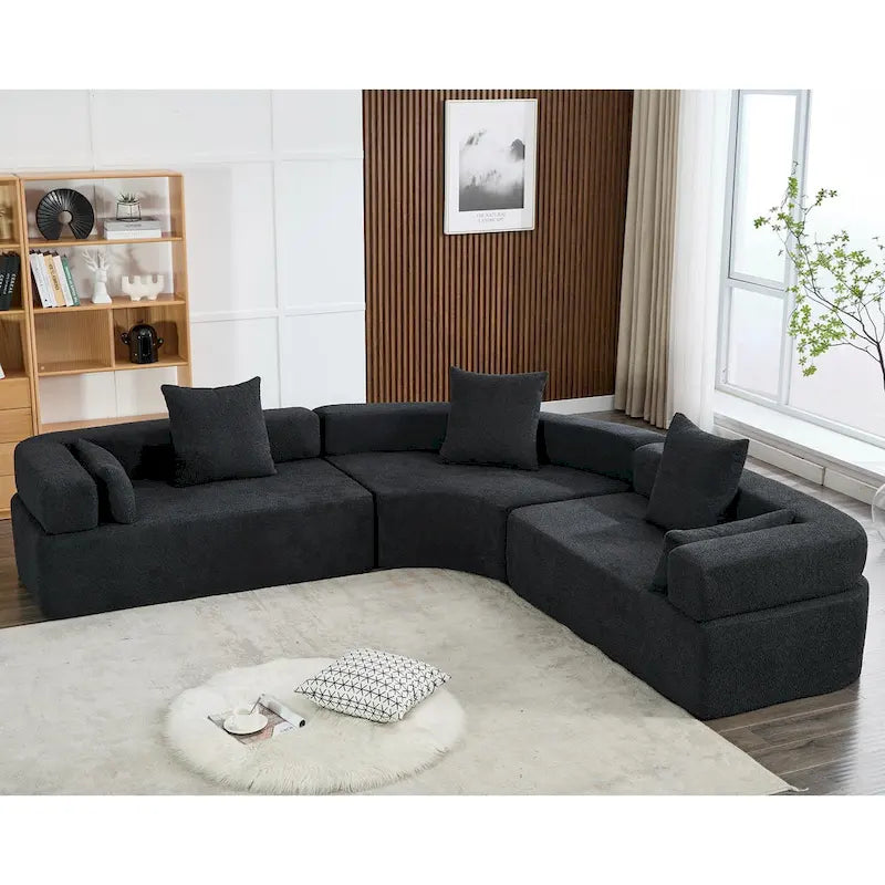 Canapé modulaire sectionnel d'angle en forme de L en bouclette surdimensionné 111, 3 pièces combinables librement
