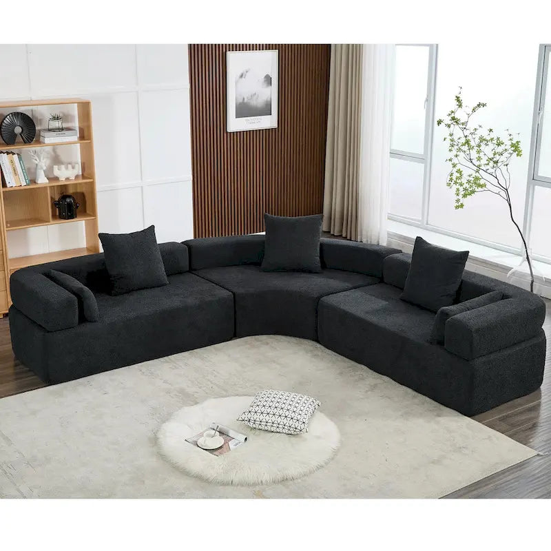 Canapé modulaire sectionnel d'angle en forme de L en bouclette surdimensionné 111, 3 pièces combinables librement