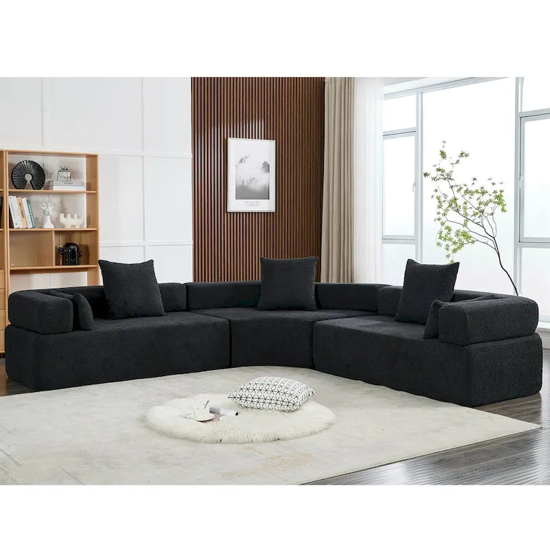 Canapé modulaire sectionnel d'angle en forme de L en bouclette surdimensionné 111, 3 pièces combinables librement