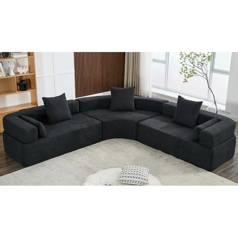 Canapé modulaire sectionnel d'angle en forme de L en bouclette surdimensionné 111, 3 pièces combinables librement