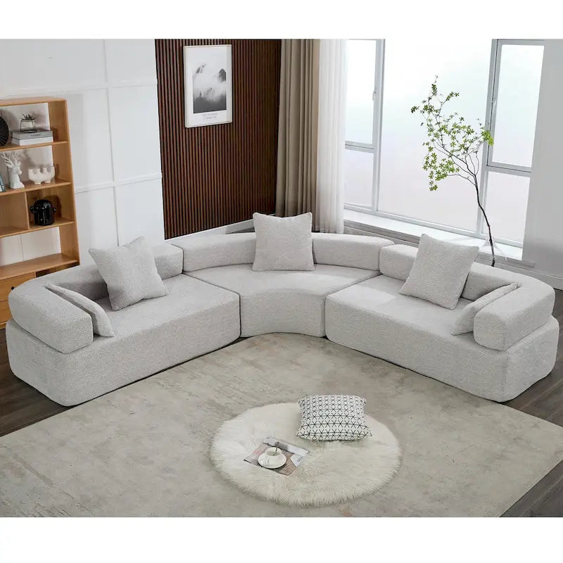 Canapé modulaire sectionnel d'angle en forme de L en bouclette surdimensionné 111, 3 pièces combinables librement