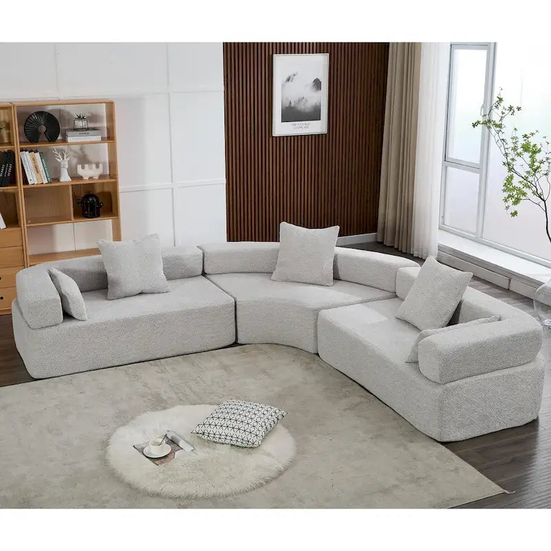 Canapé modulaire sectionnel d'angle en forme de L en bouclette surdimensionné 111, 3 pièces combinables librement
