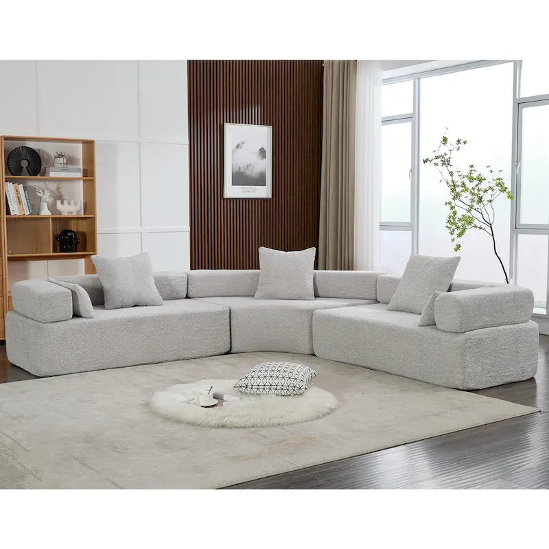 Canapé modulaire sectionnel d'angle en forme de L en bouclette surdimensionné 111, 3 pièces combinables librement