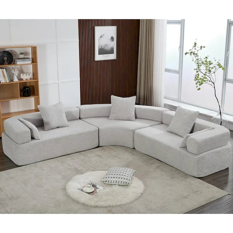 Canapé modulaire sectionnel d'angle en forme de L en bouclette surdimensionné 111, 3 pièces combinables librement