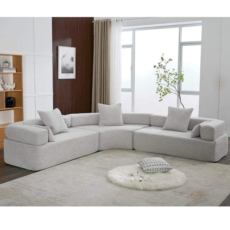 Canapé modulaire sectionnel d'angle en forme de L en bouclette surdimensionné 111, 3 pièces combinables librement