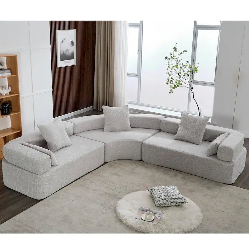 Canapé modulaire sectionnel d'angle en forme de L en bouclette surdimensionné 111, 3 pièces combinables librement