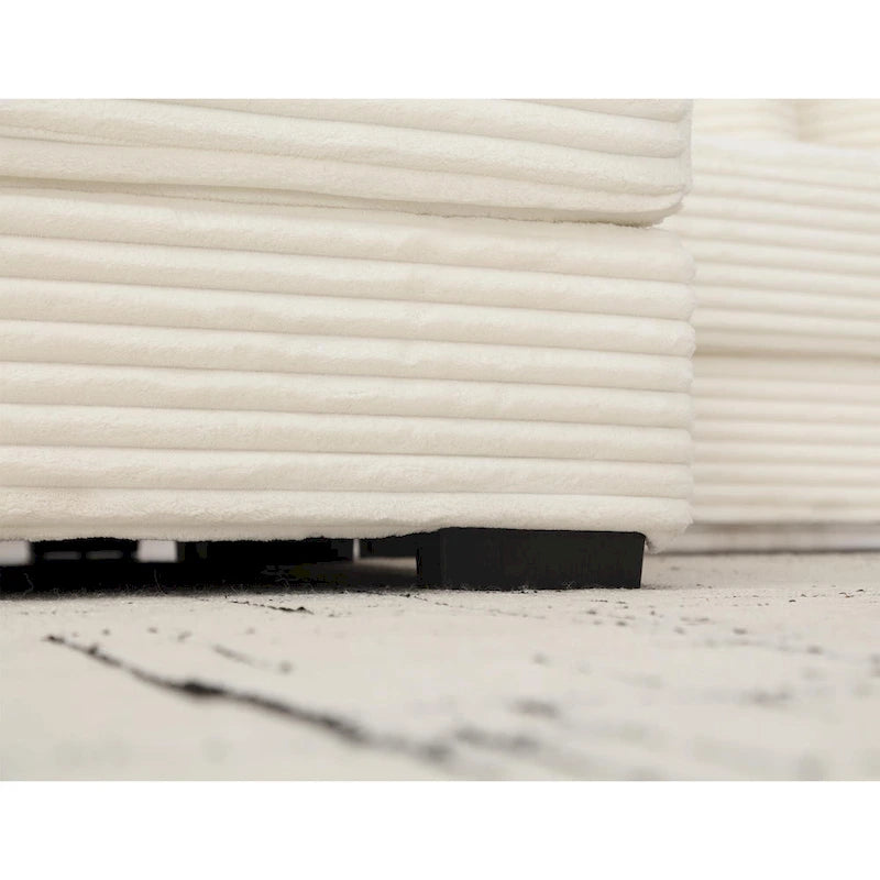 Canapé d'angle en velours côtelé beige 111 avec grande méridienne à gauche et 8 coussins décoratifs