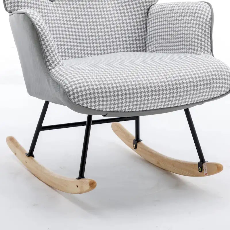Fauteuil à bascule, fauteuil à bascule en tissu doux pied-de-poule et cuir pour chambre d'enfant