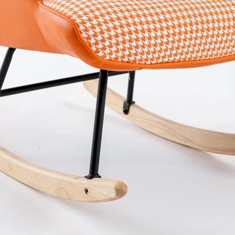 Fauteuil à bascule, fauteuil à bascule en tissu doux pied-de-poule et cuir pour chambre d'enfant