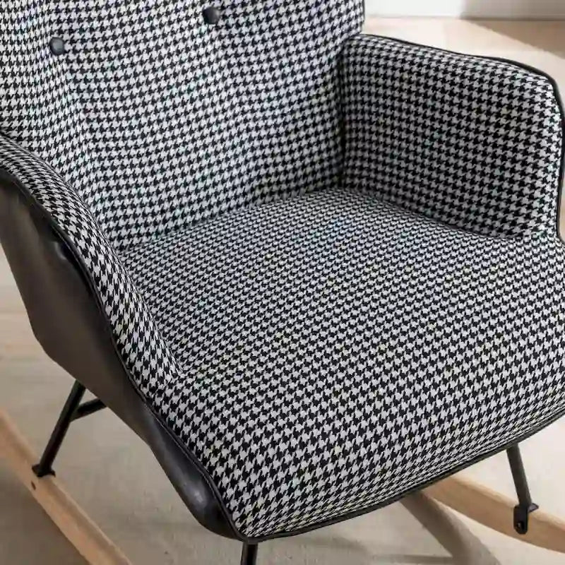 Fauteuil à bascule, fauteuil à bascule en tissu doux pied-de-poule et cuir pour chambre d'enfant