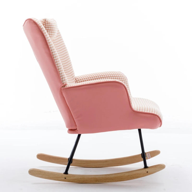 Fauteuil à bascule, fauteuil à bascule en tissu doux pied-de-poule et cuir pour chambre d'enfant