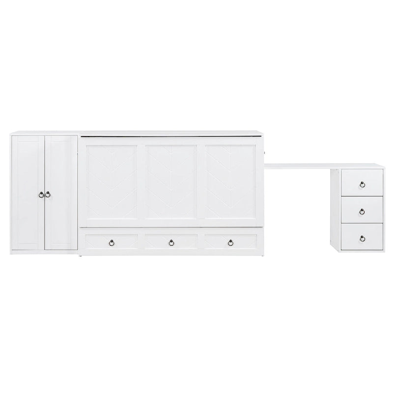 Lit escamotable Queen Size avec port USB, grand tiroir et penderie