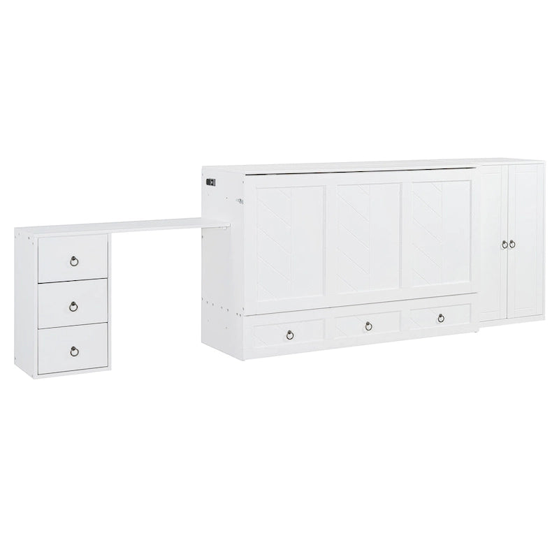 Lit escamotable Queen Size avec port USB, grand tiroir et penderie