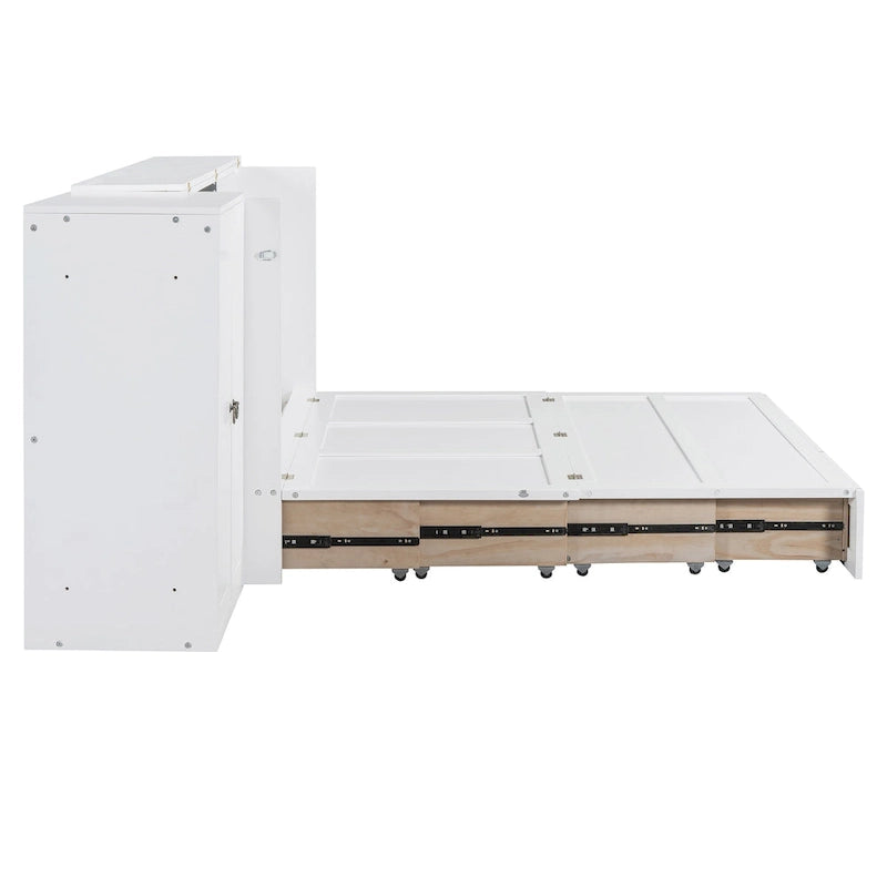 Lit escamotable Queen Size avec port USB, grand tiroir et penderie