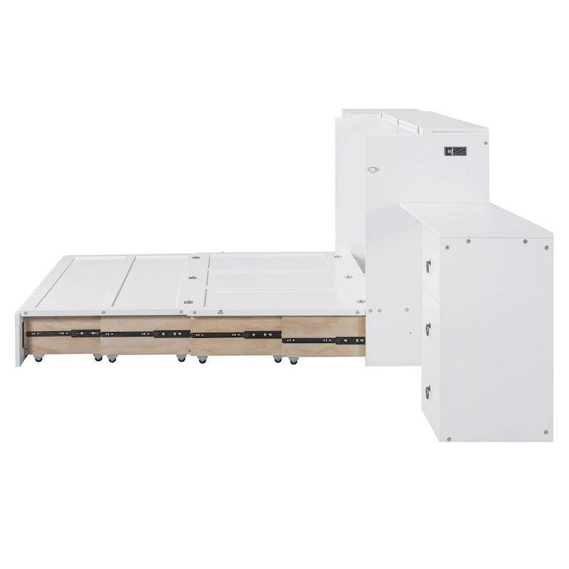 Lit escamotable Queen Size avec port USB, grand tiroir et penderie