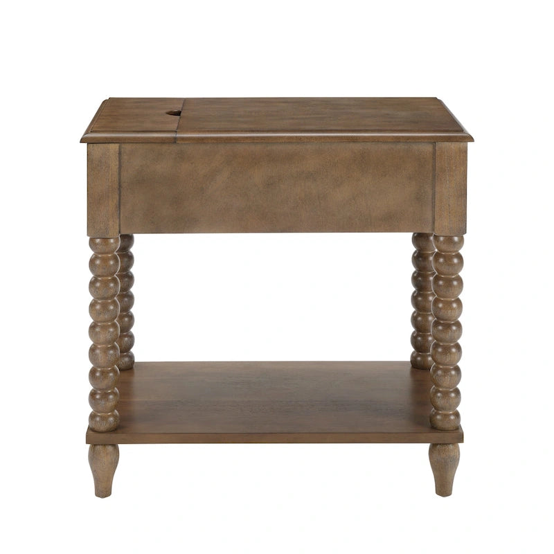 Table d'appoint traditionnelle en bois de 23,6 po avec pieds fuseau et port USB