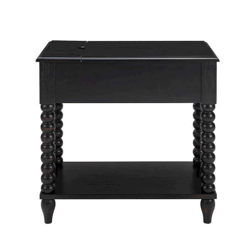 Table d'appoint traditionnelle en bois de 23,6 po avec pieds fuseau et port USB