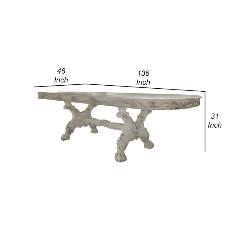 Table à manger, piédestal double, bois blanc cassé