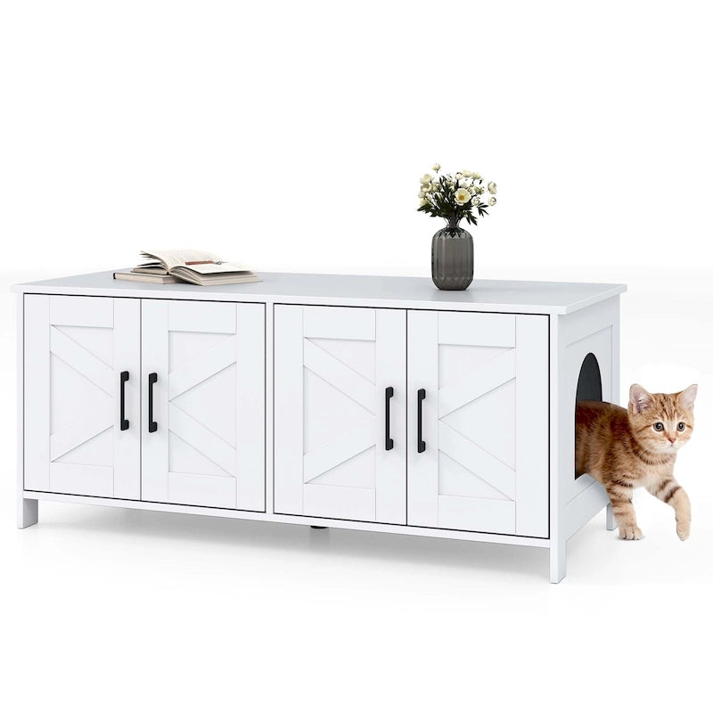 Meuble cache-litière Gymax pour 2 chats avec doubles compartiments en bois