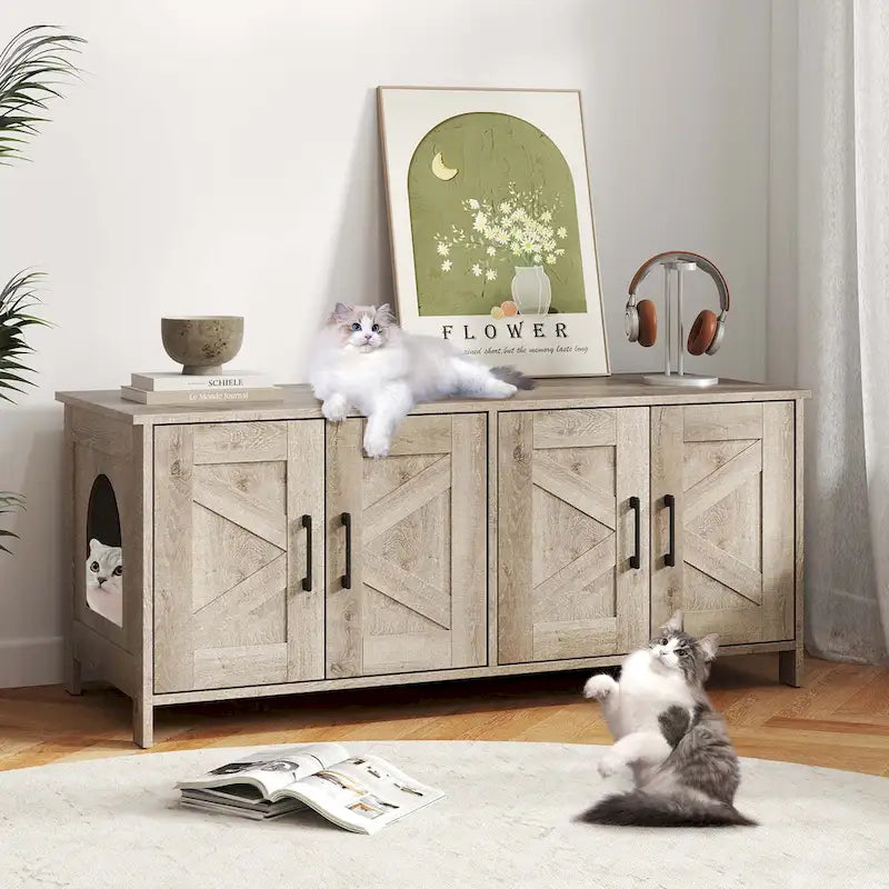 Meuble cache-litière Gymax pour 2 chats avec doubles compartiments en bois