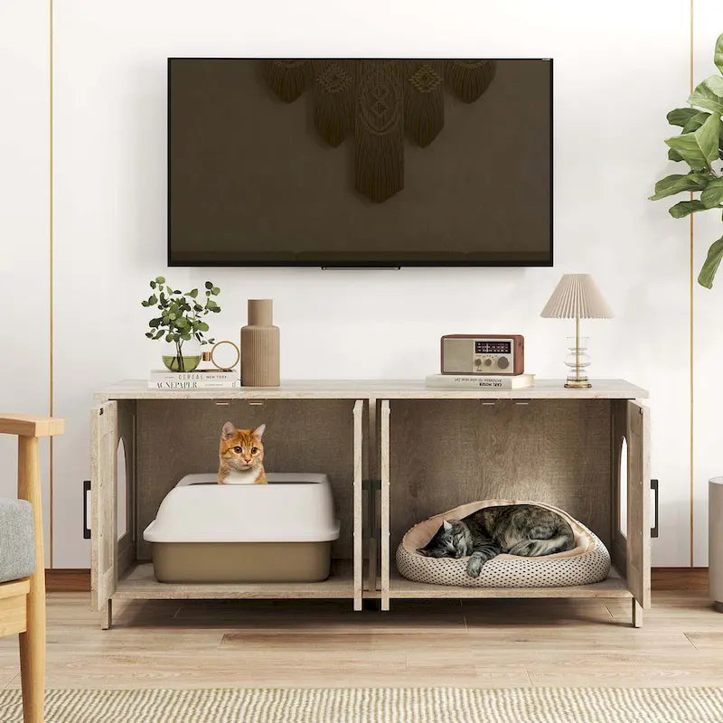 Meuble cache-litière Gymax pour 2 chats avec doubles compartiments en bois