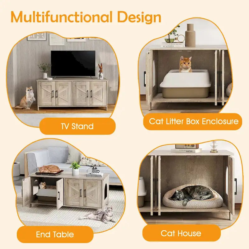 Meuble cache-litière Gymax pour 2 chats avec doubles compartiments en bois