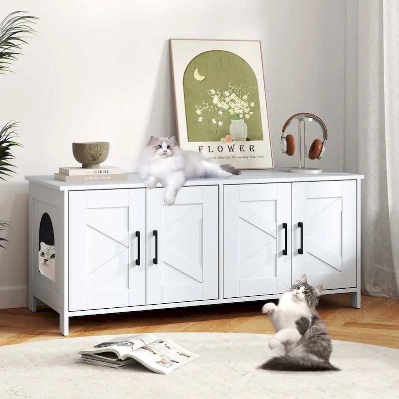 Meuble cache-litière Gymax pour 2 chats avec doubles compartiments en bois
