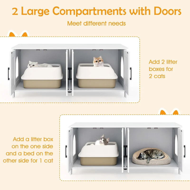 Meuble cache-litière Gymax pour 2 chats avec doubles compartiments en bois