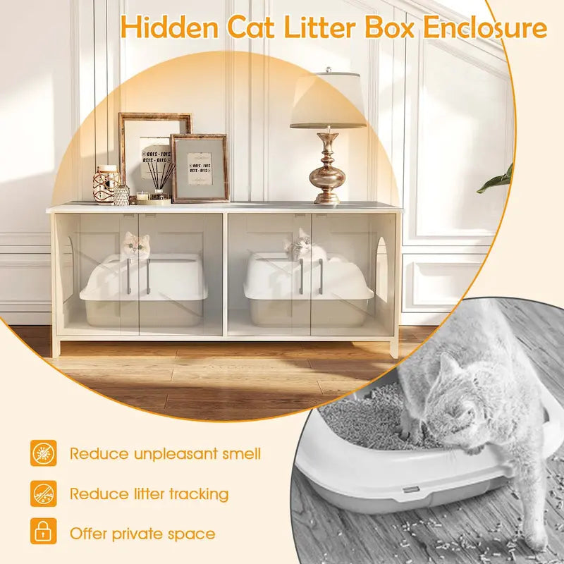 Meuble cache-litière Gymax pour 2 chats avec doubles compartiments en bois