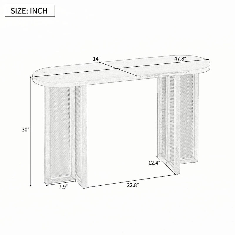Console de table d'entrée en rotin de style rustique, bleu marine