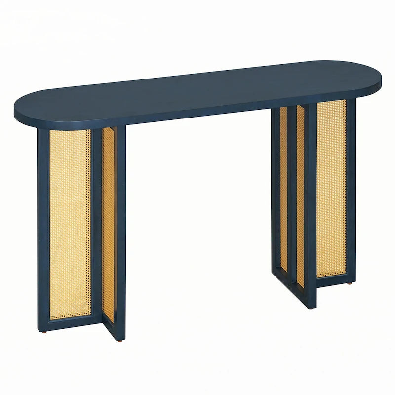 Console de table d'entrée en rotin de style rustique, bleu marine