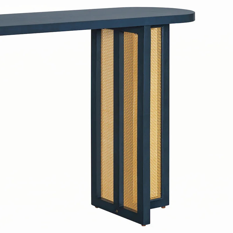 Console de table d'entrée en rotin de style rustique, bleu marine