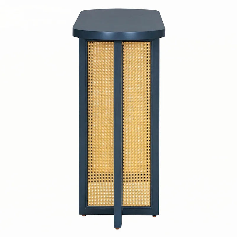 Console de table d'entrée en rotin de style rustique, bleu marine