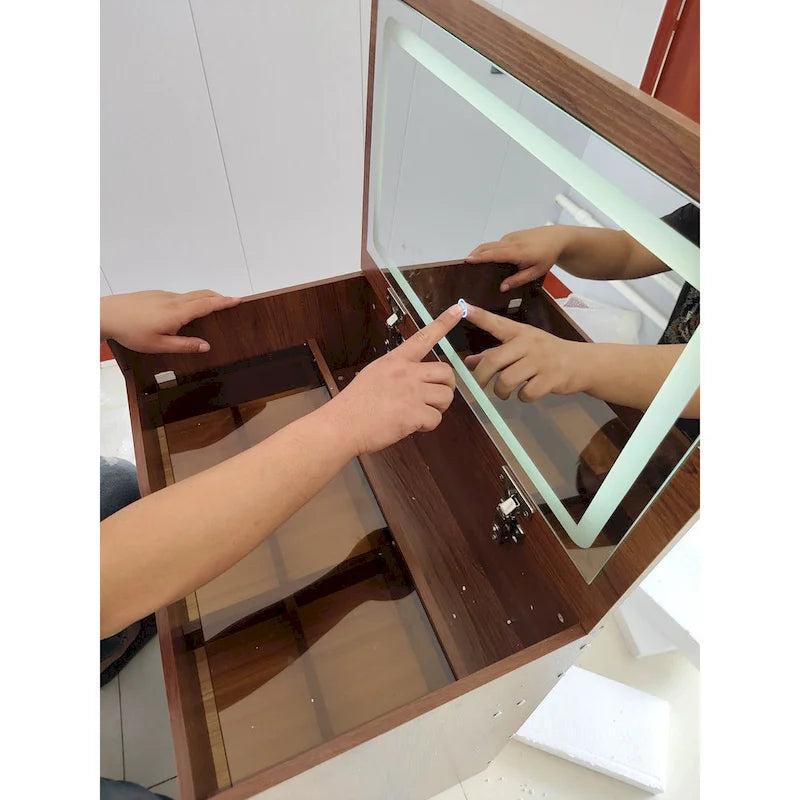 Coiffeuse 3-en-1 avec plateau en verre, 3 tiroirs et tabouret