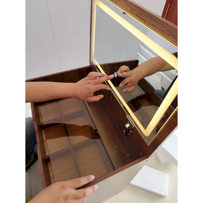 Coiffeuse 3-en-1 avec plateau en verre, 3 tiroirs et tabouret