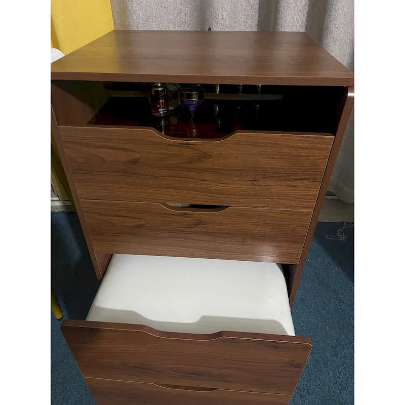 Coiffeuse 3-en-1 avec plateau en verre, 3 tiroirs et tabouret