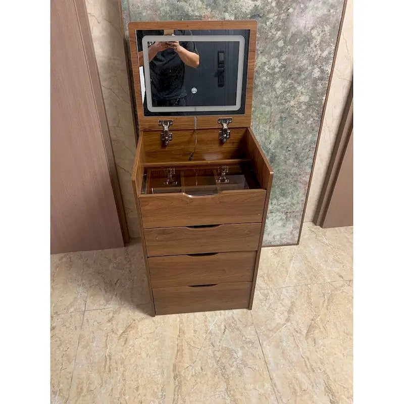 Coiffeuse 3-en-1 avec plateau en verre, 3 tiroirs et tabouret