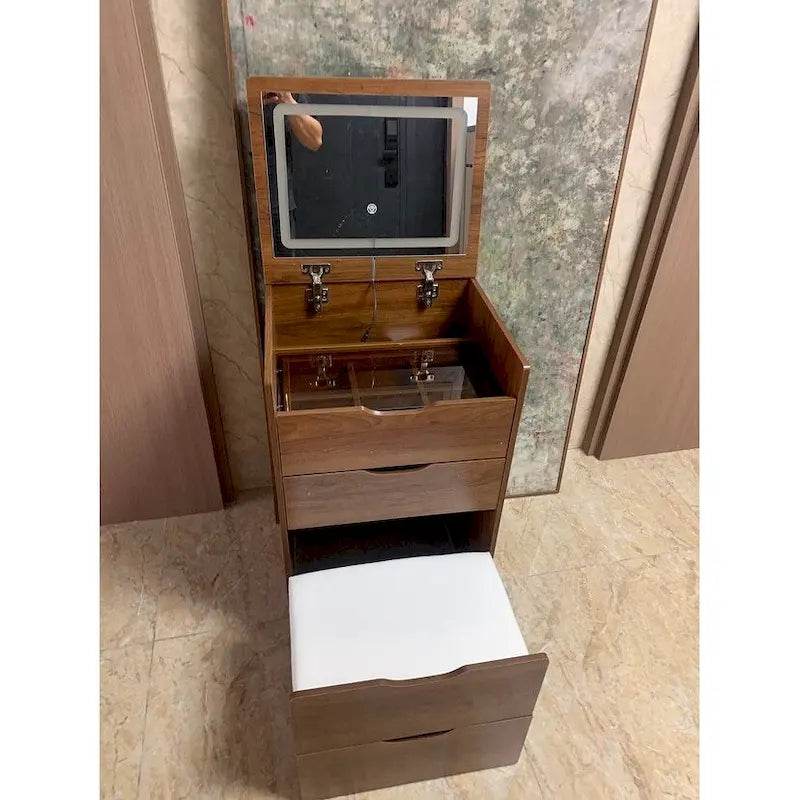 Coiffeuse 3-en-1 avec plateau en verre, 3 tiroirs et tabouret