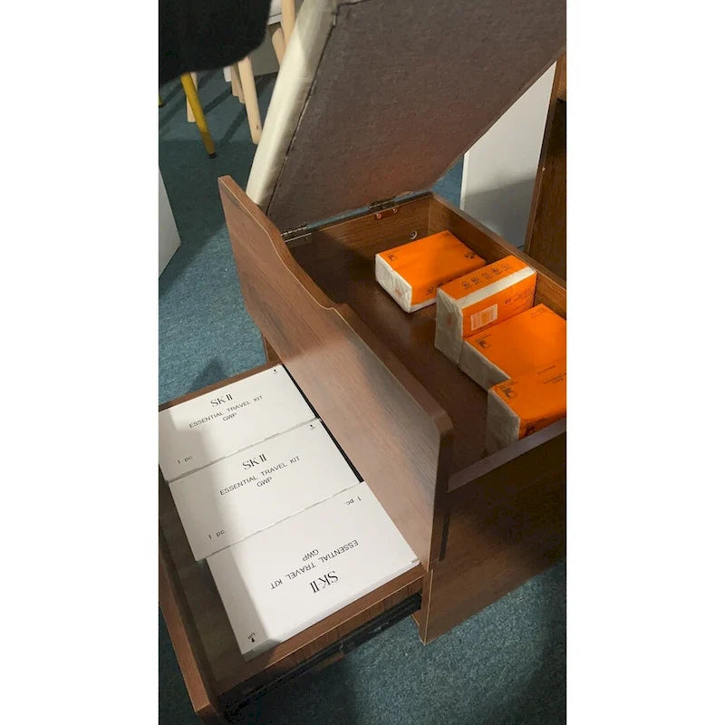 Coiffeuse 3-en-1 avec plateau en verre, 3 tiroirs et tabouret