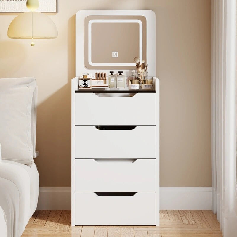 Coiffeuse 3-en-1 avec plateau en verre, 3 tiroirs et tabouret