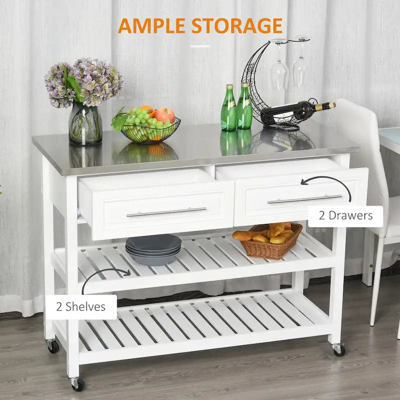 Îlot de cuisine avec plateau en acier inoxydable (tabouret non inclus)