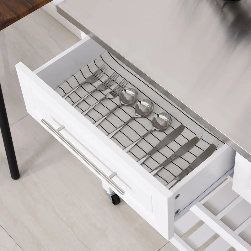 Îlot de cuisine avec plateau en acier inoxydable (tabouret non inclus)