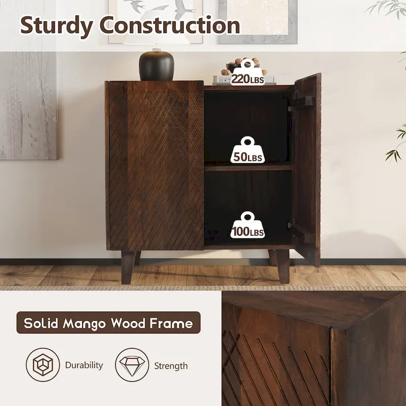 Meuble d'appoint en bois avec rangement et étagère réglable pour salle à manger