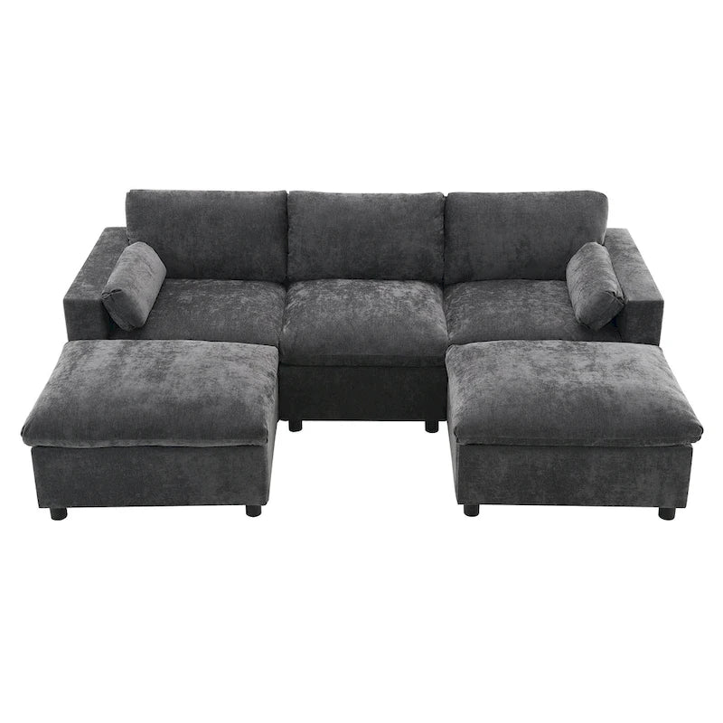 Canapé modulaire sectionnel en U avec poches de rangement, oreillers, pouf